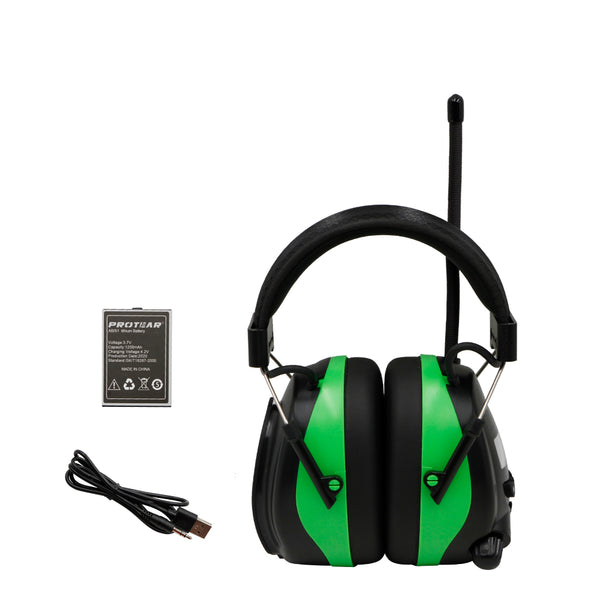 Protear Ear Defenders with Bluetooth & Radio FM/AM, Built-in Rechargeable Lithium Battery and Microphone,Ear Protectors for Workshop,Garden/Mowing,Tractors, CE Certified SNR 30dB